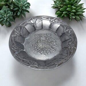 Vintage Japanese Embossed Metal Floral Relief Plate 7 in
